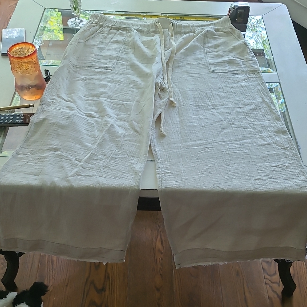 Casual Cream Drawstring Pants